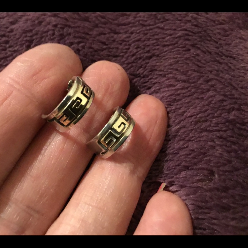 925 & 14Kt Y/Gold Native American Half Hoop Earrings! - Picture 2 of 9